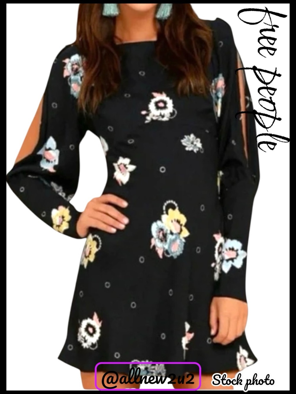 Free People Vintage Bishop Sleve Floral Mini/ Midi Dress Size 2